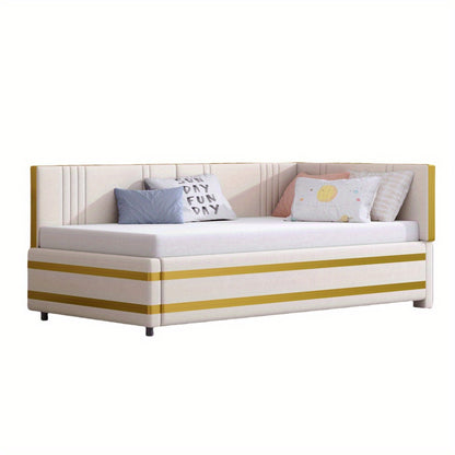 Gestoffeerd Bed – Sofa Bed – Multifunctioneel Bed – Bedbank – Eenpersoonsbed – 90x200 cm – Fluwelen Bekleding – Lattenbodem Voor Comfort - Beige