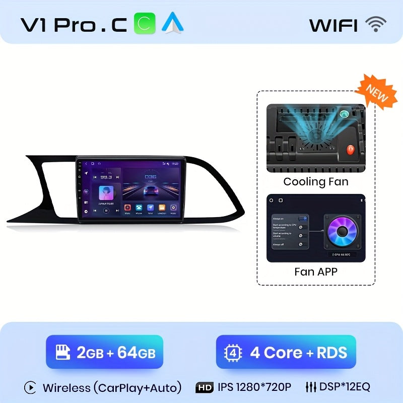 Autoradio Seat Leon 3 – Multimedia Radio – Navigatiesysteem – CarPlay Radio – Android Auto Stereo – 9 Inch HD Touchscreen – Draadloze Connectiviteit Wi-Fi
