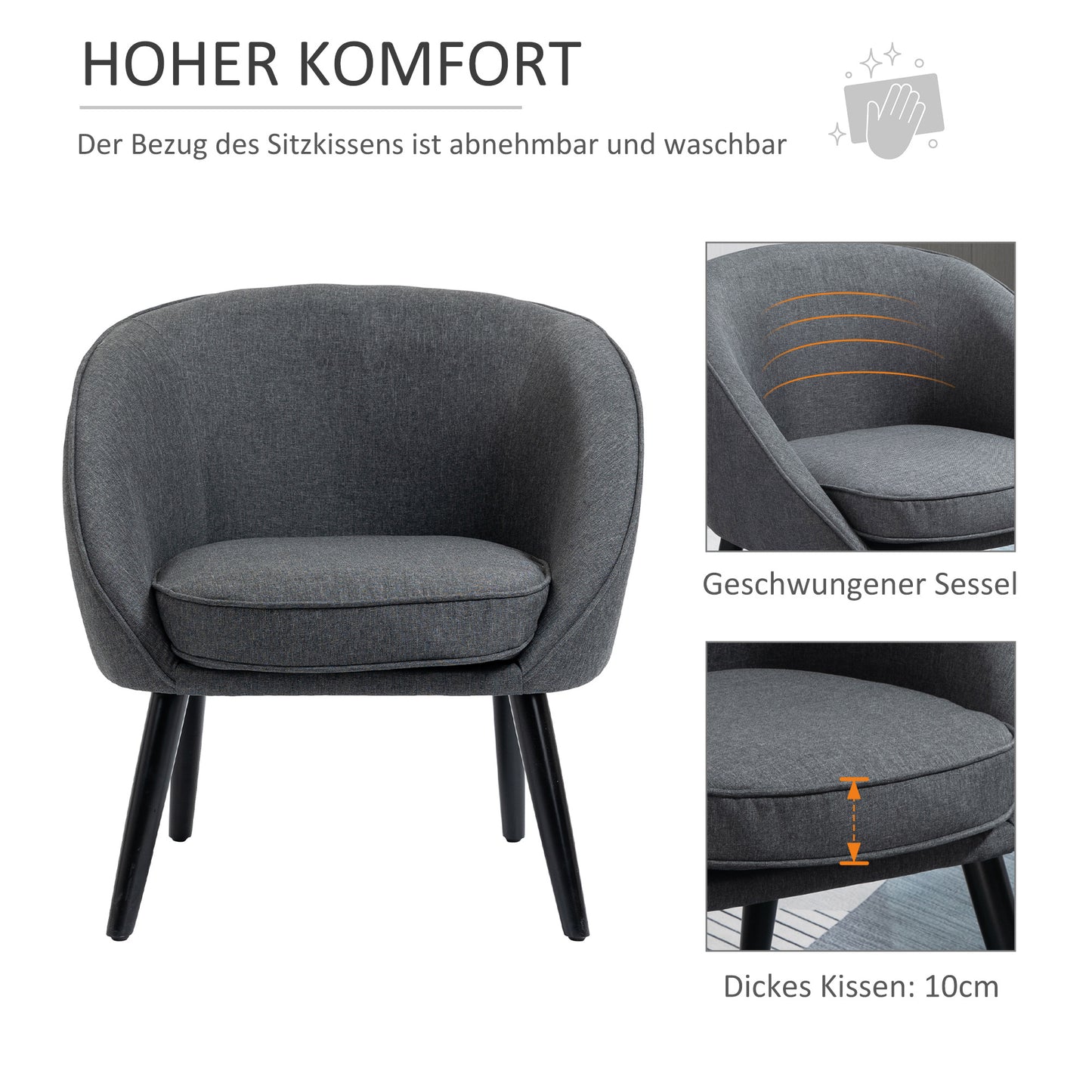 Fauteuil – Leunstoel – Relaxstoel – Zithoekstoel – Grijze Linnenlook – Draagvermogen 150 kg – Compact 71x65x75 cm
