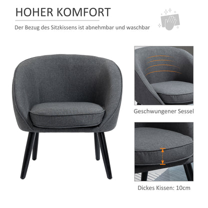 Fauteuil – Leunstoel – Relaxstoel – Zithoekstoel – Grijze Linnenlook – Draagvermogen 150 kg – Compact 71x65x75 cm