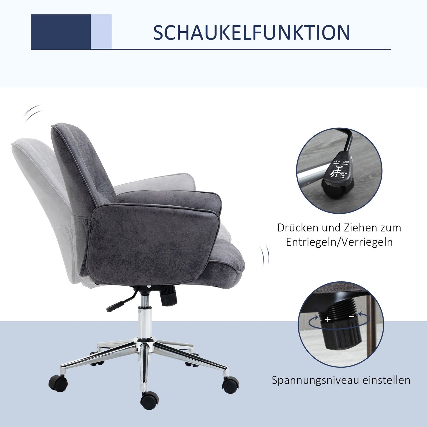 Bureaustoel – Office Chair – Draaistoel – Kantoorstoel – Bureau Stoel – Ergonomisch Design – Verstelbare Hoogte – Kantelfunctie – Microvezel – Maximaal 120 kg – Lichtgrijs – 67x69x92-102 cm