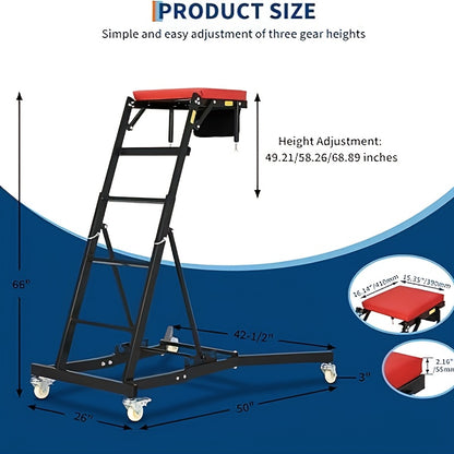 Top Side Creeper – Rolbare Werkbank – Motor Creeper – Garage Krukje – Sidesleeper Auto – Verstelbare Hoogte 122-193 cm – Stalen Constructie 181 kg Belastbaar – Zwarte Variant