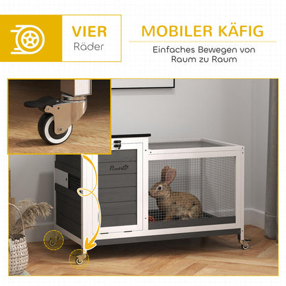 Houten Konijnenhok – Konijnenkooi – Knaagdierhok – Buitenhok – Renhok – Met Wieltjes – Opvouwbaar Dak – 92 x 52 x 67 cm – Geschikt Voor Binnen En Buiten