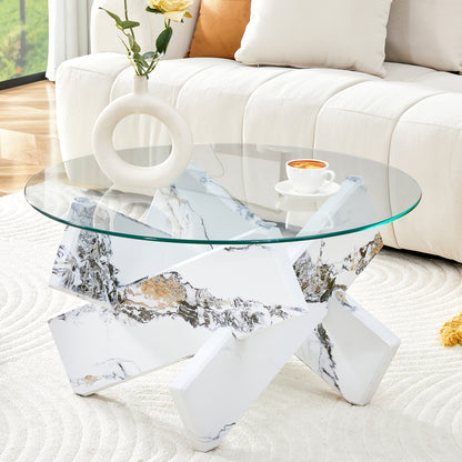 Glazen Salontafel – Ronde Tafel – Bijzettafel – Woonkamertafel – Koffietafel – Wit Getemperd Glas – 0,8 cm Dik – Stevige Basis – Eenvoudige Montage Zonder Gereedschap