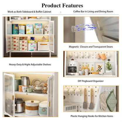 Keukenkast – Voorraadkast – Opbergkast – Buffelkast – Keukenmeubel – Hoog Model 86 cm – Met 5 Verstelbare Planken en Bakers Rack met Magnetron- & Koffiestandaard