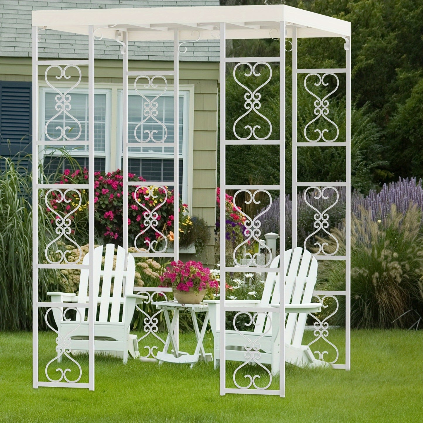 Tuinpaviljoen – Pergola – Prieel – Overkapping – Partytent – Wit Metalen Frame – Waterdicht Canopy – 180x270 cm – Stevig Metalen Pergola Met Ritssluiting