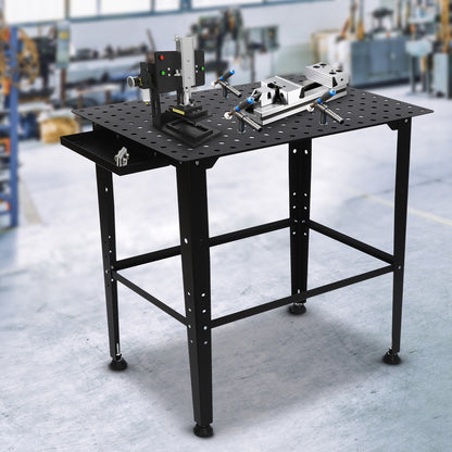 Werkbank Lassen – Werktafel – Montagebank – Lasklemtafel – Werkruimte – Verstelbare Hoogte – Draagvermogen 598,74 kg – Dubbele Opbergplank – Stalen Frame – Compact 91x61 cm – Zwart
