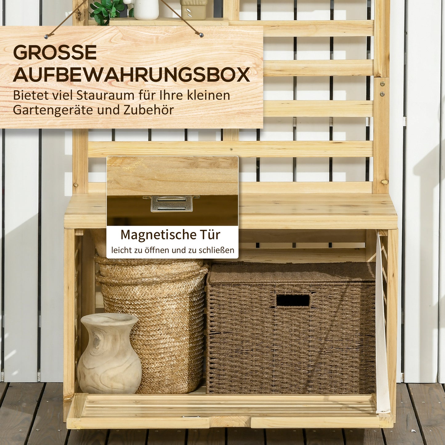 Tuinkist – Tuinopbergbox – Kussenbox – Opbergbox – Tuinberging – Houten Opbergbox – Weerbestendig – Inclusief Klimrek en Verstelbare Planken – 80x45x160 cm – Massief Dennenhout