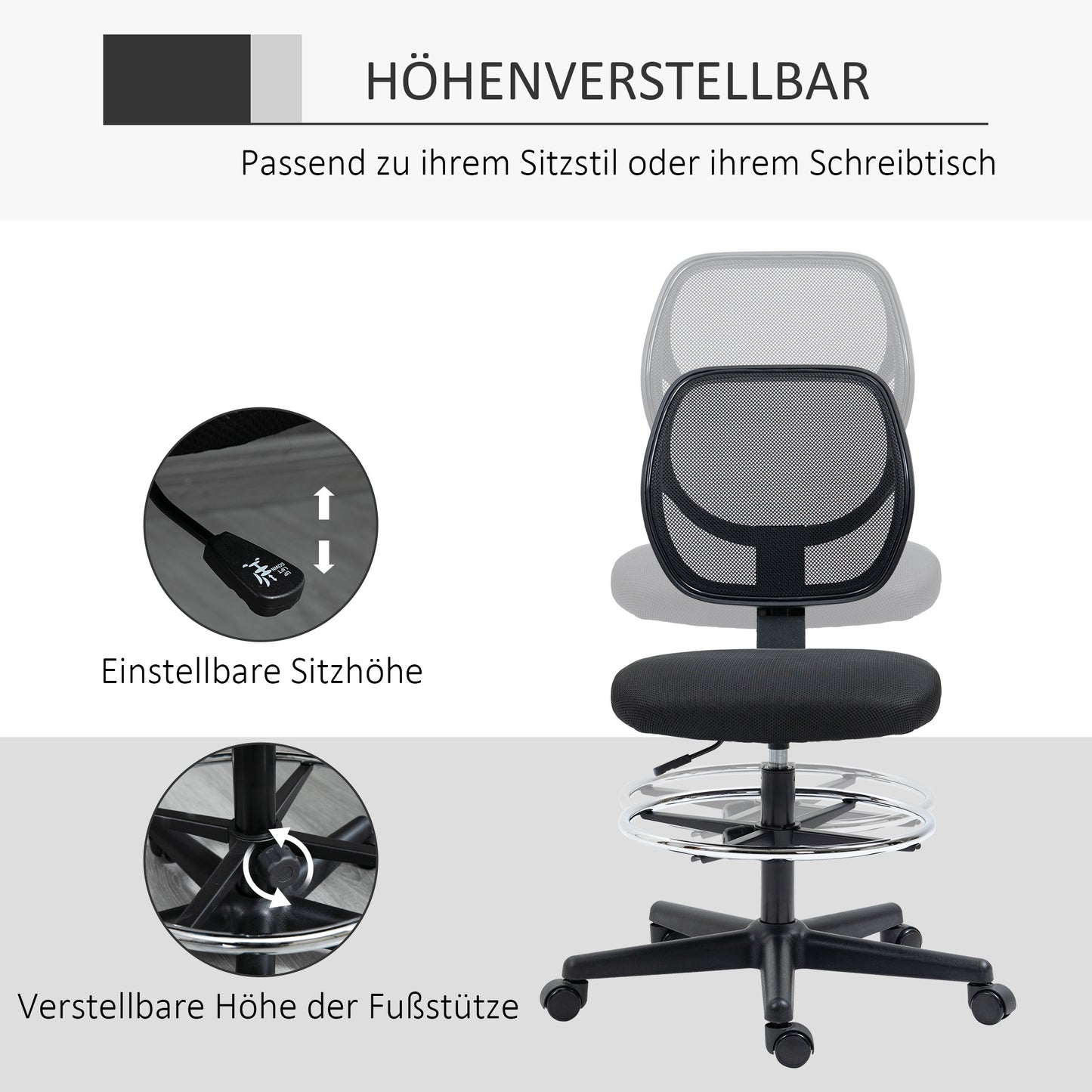 Bureaustoel – Ergonomische Stoel – Draaistoel – Werkstoel – Bureaustoelen Voor Volwassenen – Verstelbare Voetsteun – Mesh Rugleuning – 360° Zwenkwielen