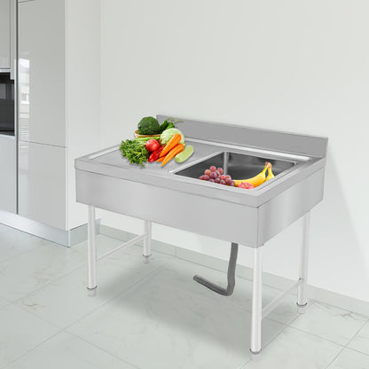 Vrijstaande RVS Spoeltafel – Keukentafel – Werktafel – Industriële Wasbak – Spoelbak – Roestvrij Staal – Verstelbare Poten – Ingebouwde Afvoer 11 cm