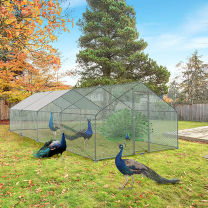 Kippenren – Kippenhok – Kippenloop – Pluimveehok – Buitenren – 3x8x2m – Gegalvaniseerd Stalen Frame – Zonwerend PE Dak