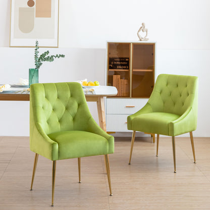 Eetkamerstoelen – Bankjes – Stoelen – Dining Chairs – Zetels – Fluwelen Bekleding – Gouden Metalen Poten – Set van 2 – Grijs – Comfortabel en Stabiel