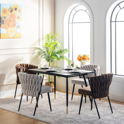 Uitschuifbare Eettafel – Tafel – Eetkamertafel – Uitklapbare Tafel – Industriële Eettafel – Voor 4-6 Personen – Stalen Frame Zwart-Goud – Anti-Roest & Waterbestendig