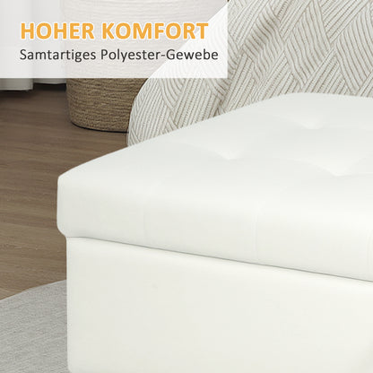 Poef – Opbergpoef – Hocker – Zitzak – Voetenbank – Crème Wit – Fluwelen Stoffering – Hout Met Opbergruimte – 84 Liter – Max. 240 kg Belastbaar
