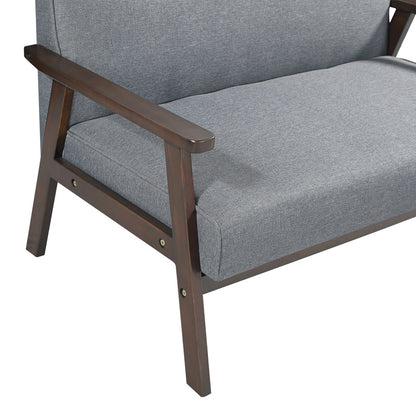 Bankstel – 2-Zitsbank – Zitbank – Bankje – Sofa – Grijs – Houten Frame – 121x69x75 cm – Comfortabel & Stevig