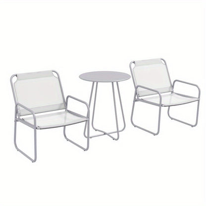 Bistro Set – Buitenmeubel – Tuinset – Terrasset – Balkonset – Weerbestendig Metalen Frame – Lichtgrijze Waterafstotende Kussens