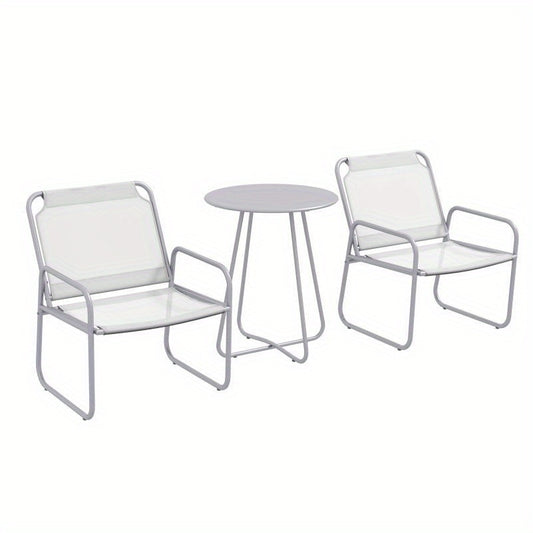Bistro Set – Buitenmeubel – Tuinset – Terrasset – Balkonset – Weerbestendig Metalen Frame – Lichtgrijze Waterafstotende Kussens
