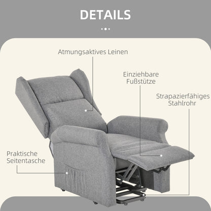 Relaxfauteuil – Relaxstoel – Zetel – Loungefauteuil – TV Fauteuil – Met Opsta-ondersteuning – Verstelbare Rugleuning – Max. 200 kg – Compact Grijs