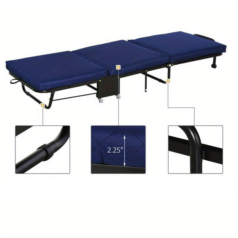 Opklapbed – Opvouwbaar Bed – Logeerbed – Relaxstoel – Slaapbed – Verstelbaar Stalen Frame – Comfortabele Foam Matras – 3-standen – Compact 184x65x26 cm