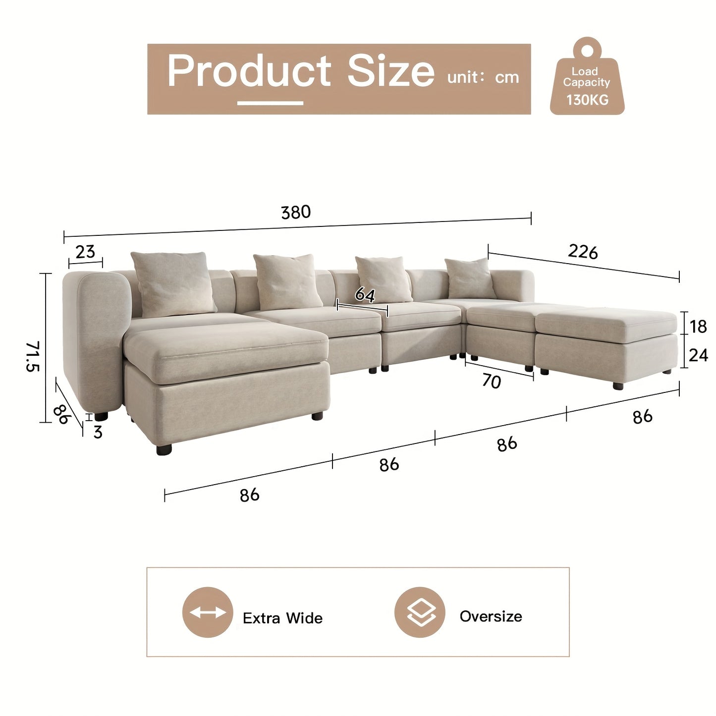 Modulaire Bank – Hoekbank – Woonbank – Slaapbank – Zithoek – Flexibel Modulair Design – Ruime Comfortabele Zithoek Beige