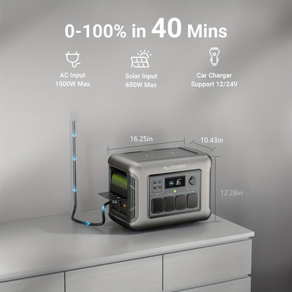 Powerbank – Power Station – Externe Batterij – Draagbare Generator – Noodstroomvoorziening – 1056Wh Capaciteit – 1600W AC Output – Snelladen in 40 Minuten