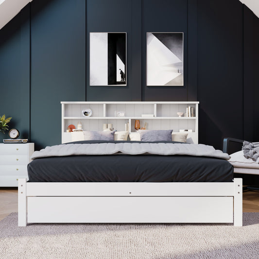 Tweepersoonsbed – Bed – Bedframe – Bed met Lade – Houten Bed – Massief Houten Frame – Ingebouwde Lade – Lattenbodem – Vintage Stijl – 140x200 cm – Zonder Montage – Duurzaam & Stijlvol Design