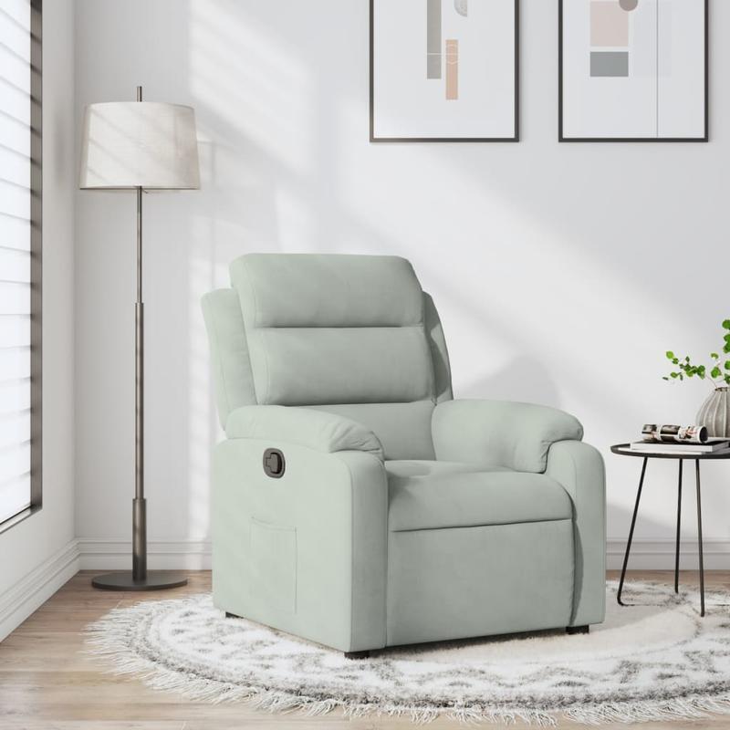 Fauteuil – Lounge Stoel – Zitsessel – Relaxzetel – Lichtgrijs – Handmatig Verstelbare Rugleuning – Stevig Hardhouten Frame