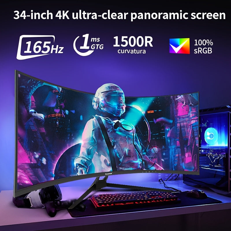 Gaming Monitor – Curved Scherm – Ultrawide Beeldscherm – PC Monitor – Computer Display – 34 Inch UWQHD 3440x1440 – 165Hz Verversingssnelheid – 1500R Boogvorm