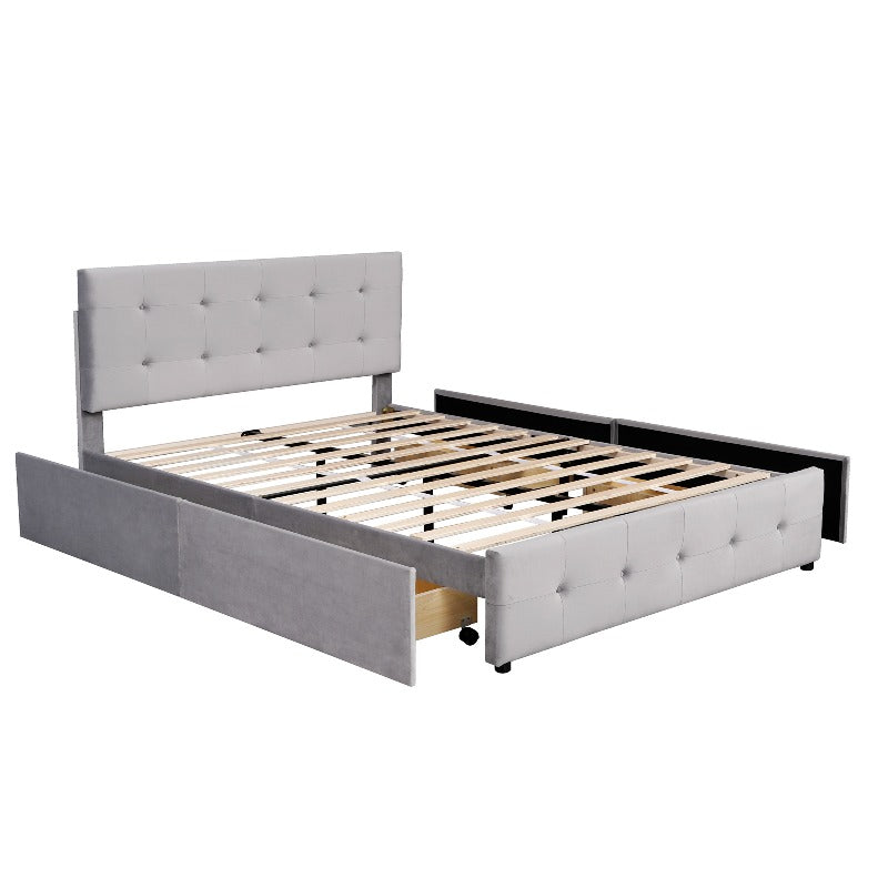 Queen Size Bed Frame – Queen Bed With Storage – Queen Platform Bed – Queen Bed Frames With Storage – High Bed Frame – Metalen Frame – 140x200 cm – Uittrekbed Met Opberglades