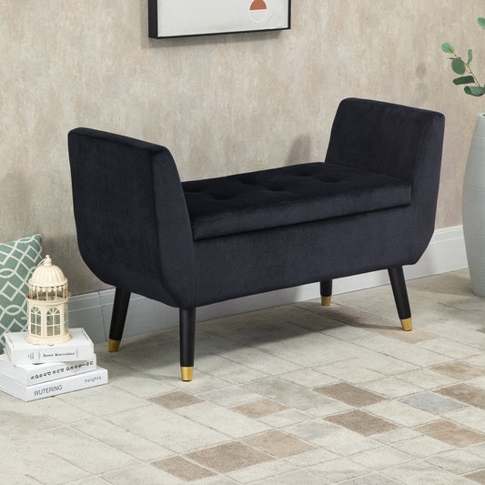 Poefbankje – Opbergbankje – Hocker – Voetenbankje – Zitbankje – Fluwelen Bekleding – Opbergruimte – Polyester – Verstelbare Voetkappen – Rubberhouten Poten – 107x42x65 cm – Vintage Design – Zacht Gepolsterd