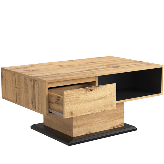 Salontafel – Woonkamertafel – Sofa Tafel – Bijzettafel – Opbergtafel – Eikenlook Melamine – Dubbelzijdige Opbergruimte & Handvatloze Lade – 100x60x47 cm
