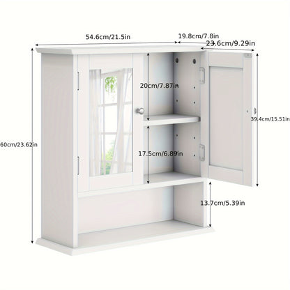 Badkamerkast – Badkamermeubel – Kolomkast – Spiegelkast – Medicijnkast – Wit MDF & Glas – Verstelbare Legplanken – Vrijstaand en Wandmontage