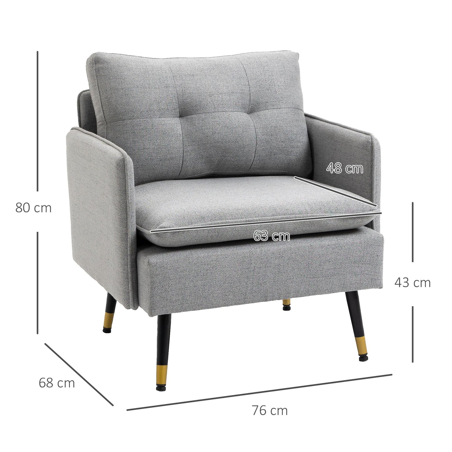 Fauteuil – Relaxstoel – Loungestoel – Zetel – Designstoel – Scandinavisch Design – Stoffen Bekleding – Goudkleurige Metalen Poten – Compact 76x68x80 cm