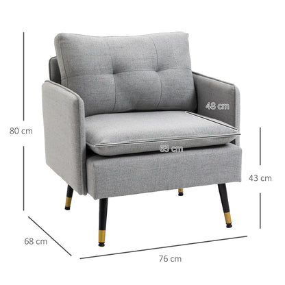 Fauteuil – Relaxstoel – Loungestoel – Zetel – Designstoel – Scandinavisch Design – Stoffen Bekleding – Goudkleurige Metalen Poten – Compact 76x68x80 cm