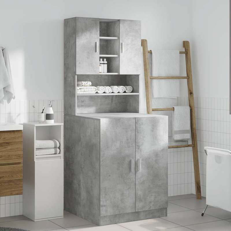 1pc Washing Machine Cabinet, Toilet Cabinet Above Washing Machine Toilet, Washing Machine Cabinet, Toilet Cabinet, Metal Wood Material. Washing Machine Cabinets 2pcs Processed Wood Concrete Grey.