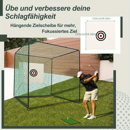 A Golf Practice Website with a Target, Golf Practice Website, Golf Ball Hitting Cage, Practice Net, a Complete Set with Practice Mat And Golf Ball Net, 300X300X300 Cm. Essential for Holiday Leisure