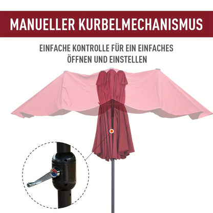 Parasol – Dubbele Parasol – Tuinparasol – Terrasparasol – Strandparasol – Rozenrood – UV-bestendig – Met Handmatige Slinger