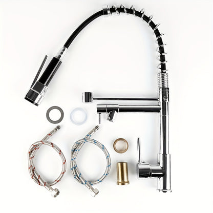 360° Swivel Brass Kitchen Faucet with Pull-Down Sprayer, Professional Grade Retractable Spray Head Tap with Solid Brass Construction, for Modern Kitchen Sink, Professionalgrade Faucet, Home Kitchen Upgrade, Stylish Kitchen F