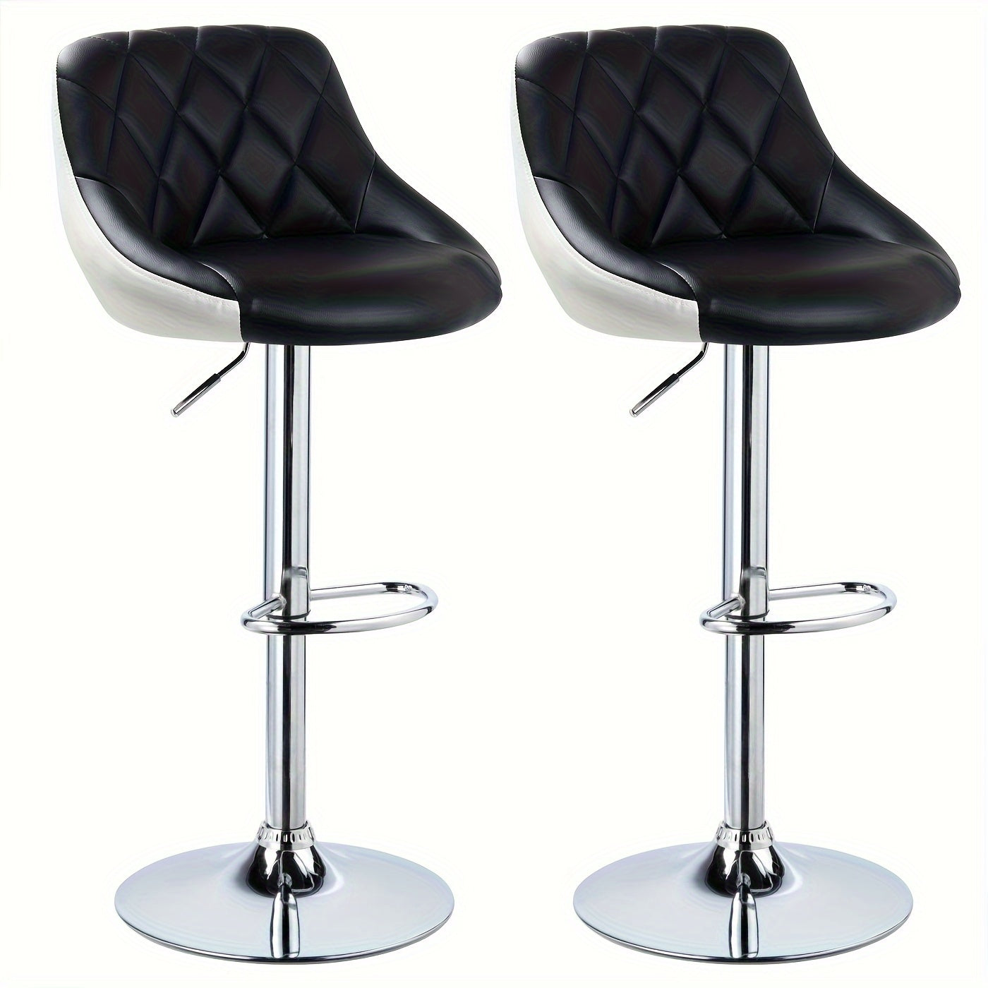 Barstoel Set – Barkrukken – Keukenkrukken – Breakfast Bar Stools – Counter Stoelen – PU Lederen Zitting – Verstelbare Hoogte 53-73 cm – 360° Draaibaar – Zwart/Chroom
