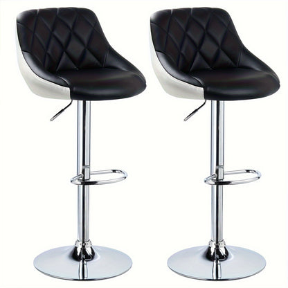 Barstoel Set – Barkrukken – Keukenkrukken – Breakfast Bar Stools – Counter Stoelen – PU Lederen Zitting – Verstelbare Hoogte 53-73 cm – 360° Draaibaar – Zwart/Chroom