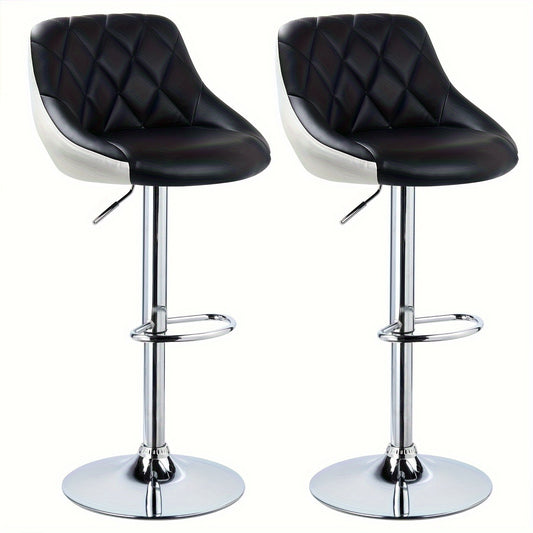 Barstoel Set – Barkrukken – Keukenkrukken – Breakfast Bar Stools – Counter Stoelen – PU Lederen Zitting – Verstelbare Hoogte 53-73 cm – 360° Draaibaar – Zwart/Chroom
