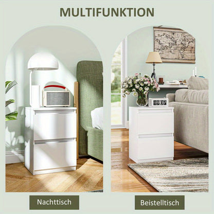 Nachtkastje – Nachtkast – Bijzettafel – Ladekastje – Opbergkastje – 2 Lades – Compact 40x32x56 cm – Melamine Coating Wit