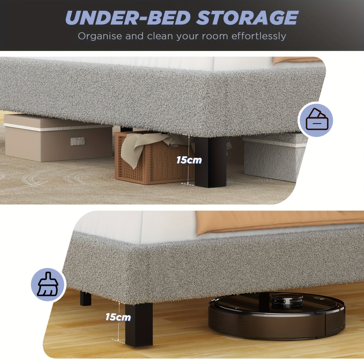 Contemporary Bed Frame with a Gray Sherpa Fleece Headboard, Single Size 90×200Cm, Featuring a Soft Fabric Design And a Detachable Backrest.