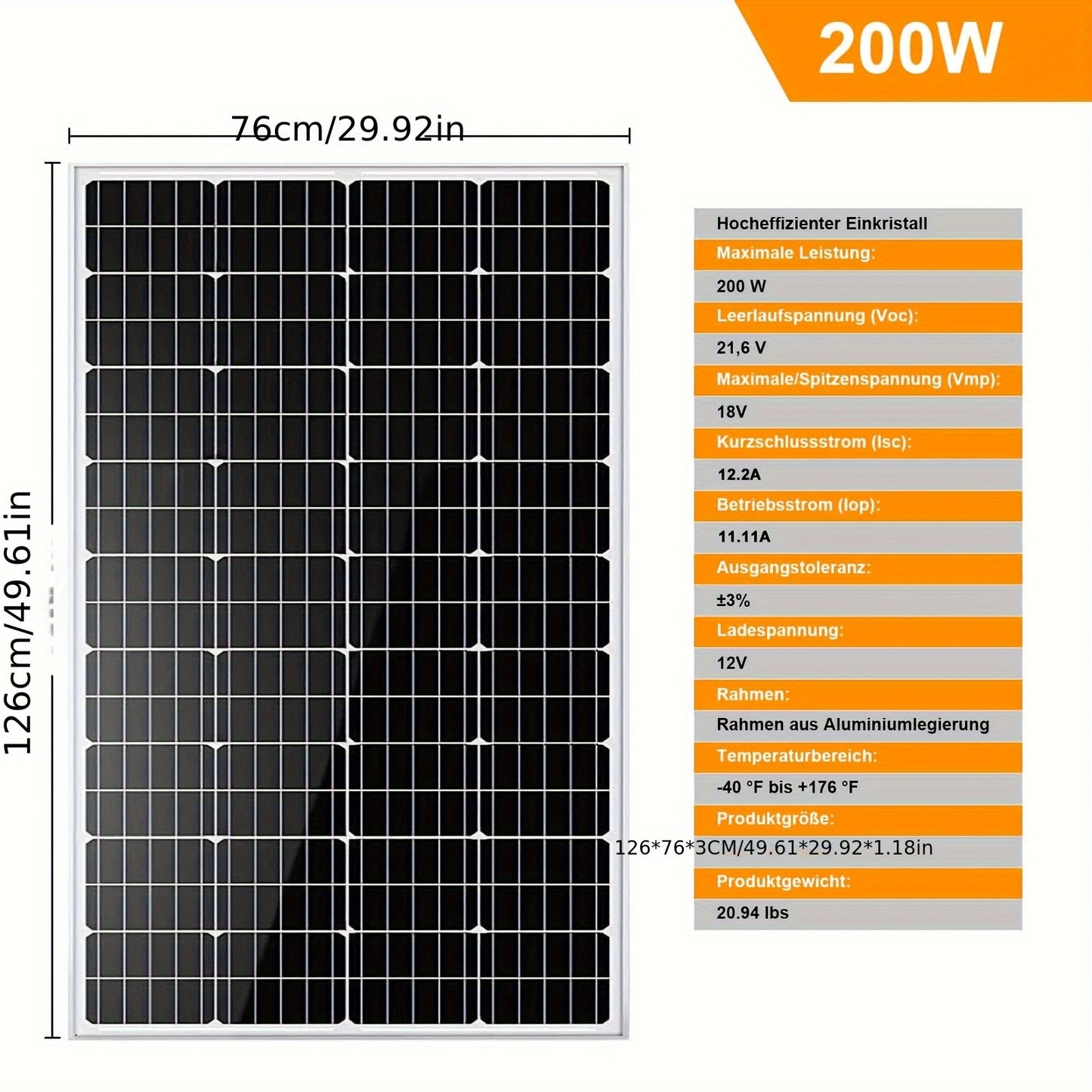Zonnepaneel – Solar Panel – Solar Module – Zonnecel – Zonne-energie – 200W Monokristallijn – Hoog Rendement – Aluminium Frame