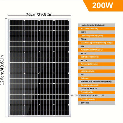 Zonnepaneel – Solar Panel – Solar Module – Zonnecel – Zonne-energie – 200W Monokristallijn – Hoog Rendement – Aluminium Frame