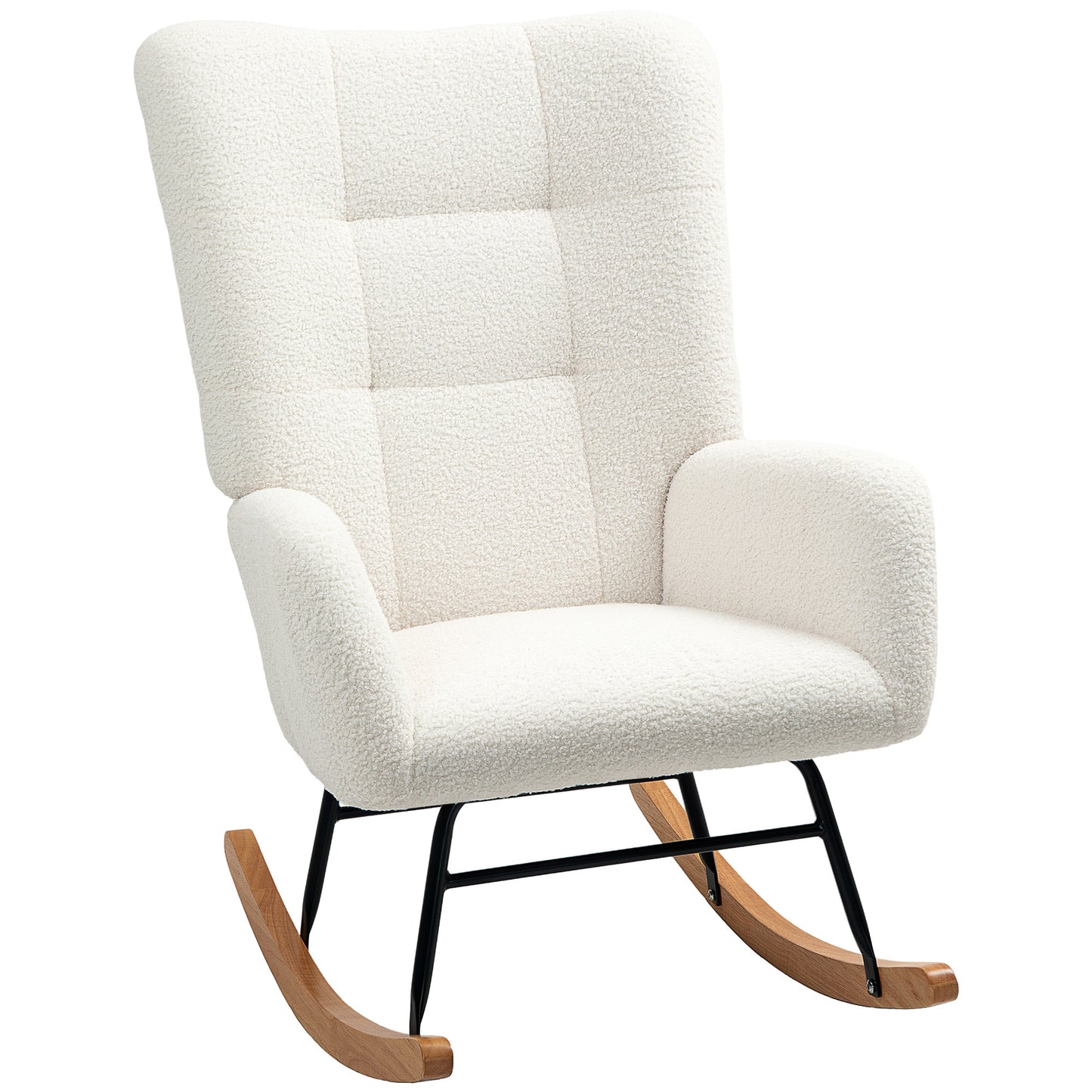 Rocking Chair, Cuddly Upholstery, Thick Padding, Slip-Resistant, Creamy White