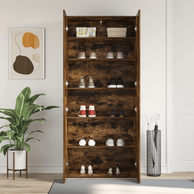 Schoenenkast – Schoenenrek – Schoenenopberger – Schoenenbank – Donkere Eiken Look – Ruim 80x35,5x180 cm – Hoogwaardig Hout