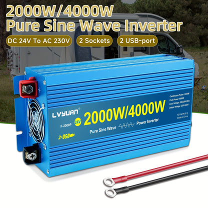 Pure Sine Wave Omvormer – Stroomomzetter – Car Inverter – 12V DC naar 220V AC – Mobiele Spanningsomvormer – 4000W Continu Vermogen – LCD Display