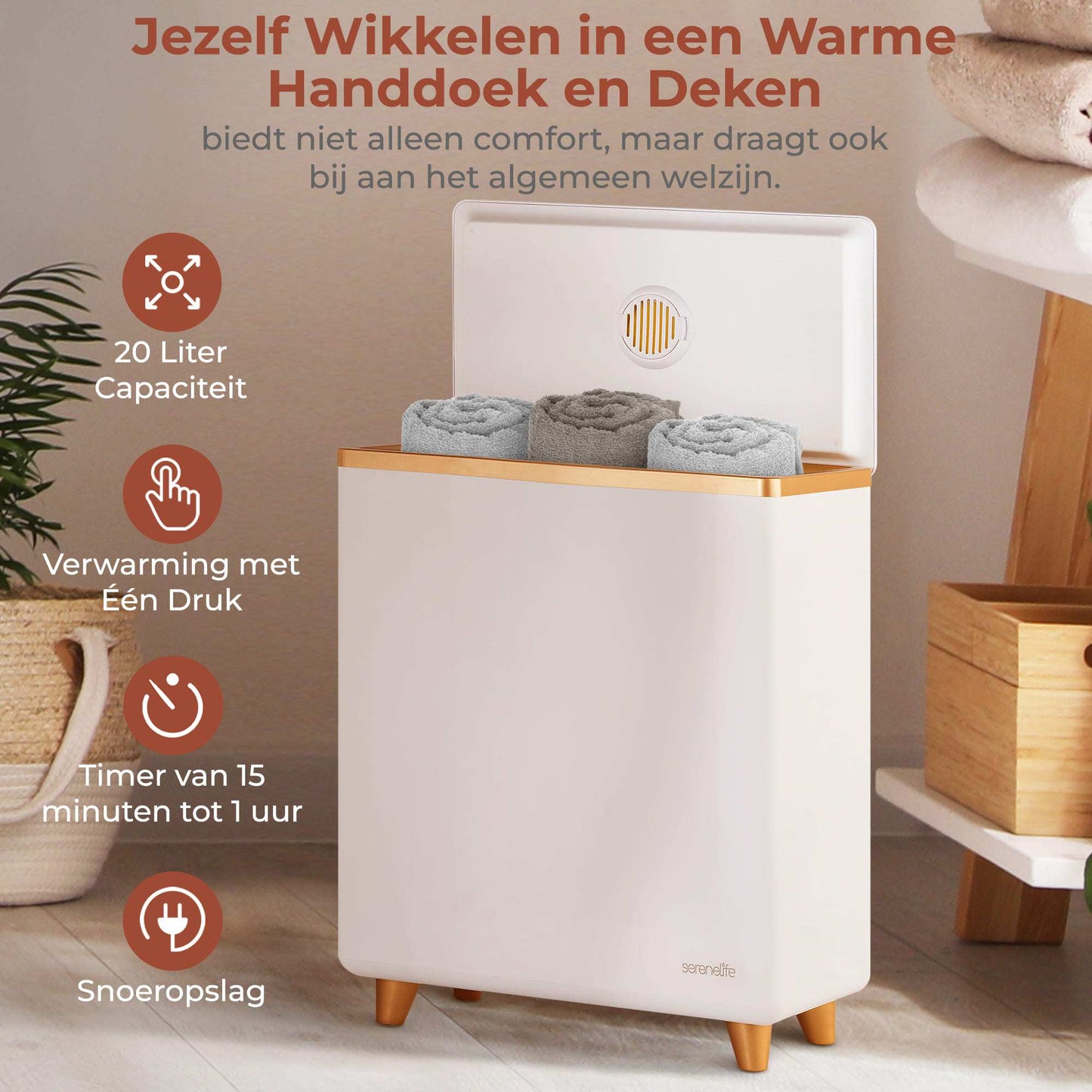Handdoekwarmer – Handdoekverwarmer – Towel Warmer – Handdoekstomer – Handdoek Warmer – Elektrische Handdoekverwarmer – 20 Liter Capaciteit – Automatische Uitschakeling – Rose Goud
