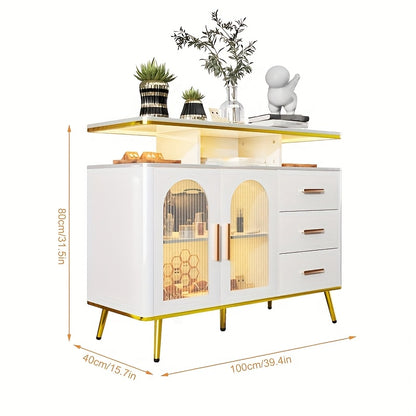 Keukenkast – Opbergkast – Buffetkast – Keukenmeubel – Voorraadkast – Met 3 Lades en Deur – Wit – Hout en Metaal – Compact Formaat 100x40x80 cm